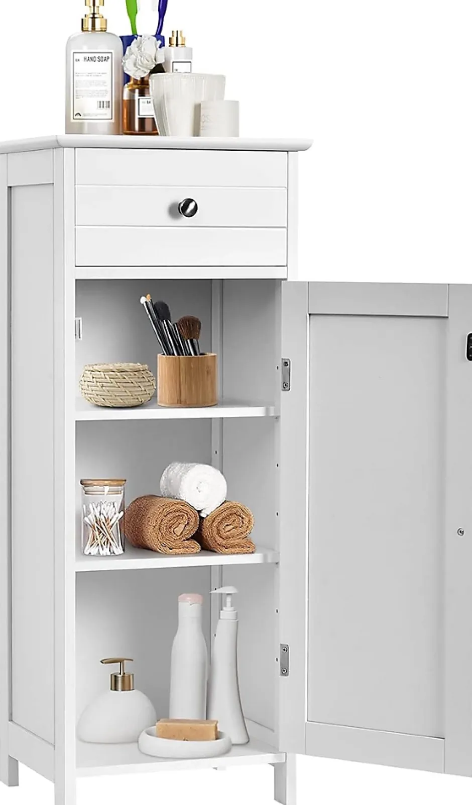 Giantex Armoire de Rangement pour Salle de Bain Meuble de Toilette sur Pied en MDF avec Tiroir et 2 Etagere Reglable a Hauteurs* Armoire De Salle De Bains|Meuble De Salle De Bains Faible Profondeur
