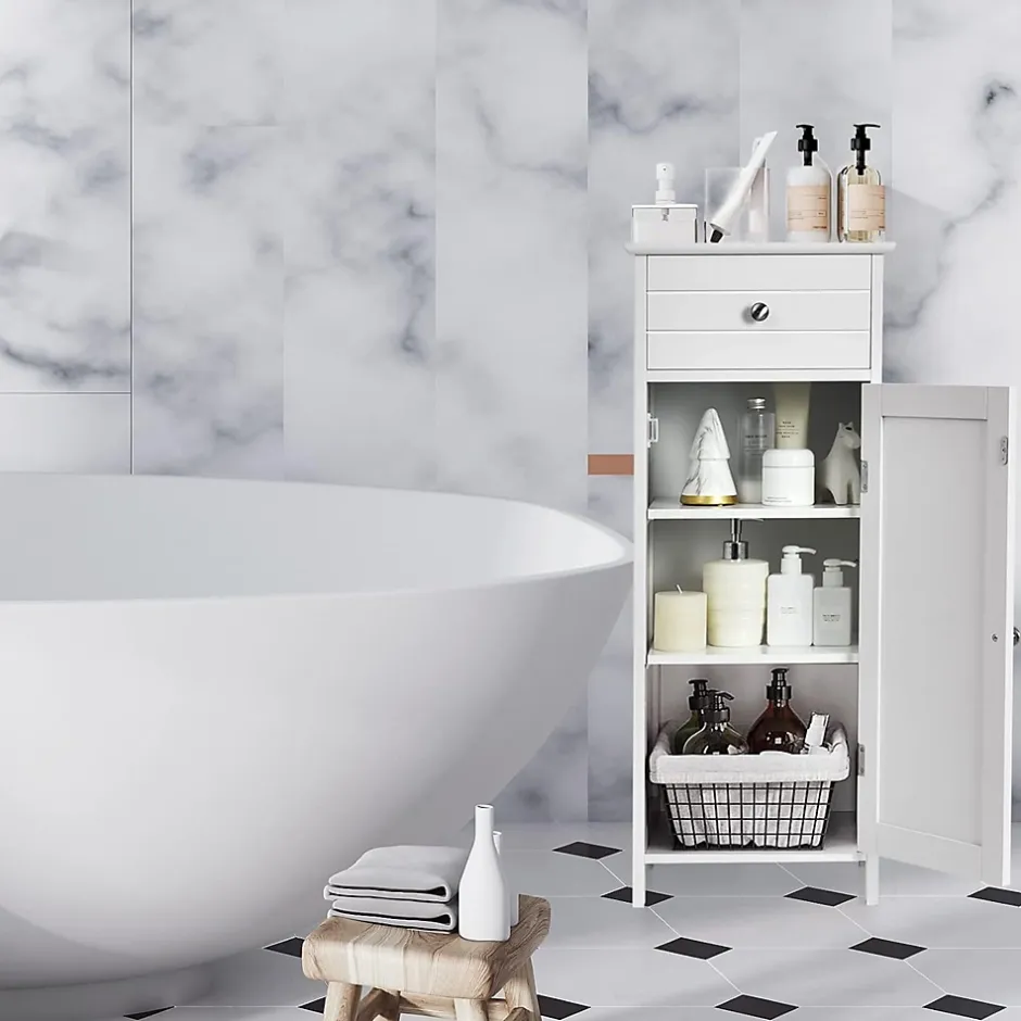 Giantex Armoire de Rangement pour Salle de Bain Meuble de Toilette sur Pied en MDF avec Tiroir et 2 Etagere Reglable a Hauteurs* Armoire De Salle De Bains|Meuble De Salle De Bains Faible Profondeur