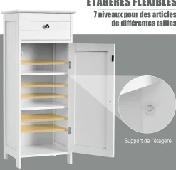 Giantex Armoire de Rangement pour Salle de Bain Meuble de Toilette sur Pied en MDF avec Tiroir et 2 Etagere Reglable a Hauteurs* Armoire De Salle De Bains|Meuble De Salle De Bains Faible Profondeur