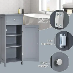 Giantex Armoire de Rangement pour Salle de Bain Meuble de Toilette sur Pied en MDF avec Tiroir et 2 Etagere Reglable a Hauteurs* Armoire De Salle De Bains