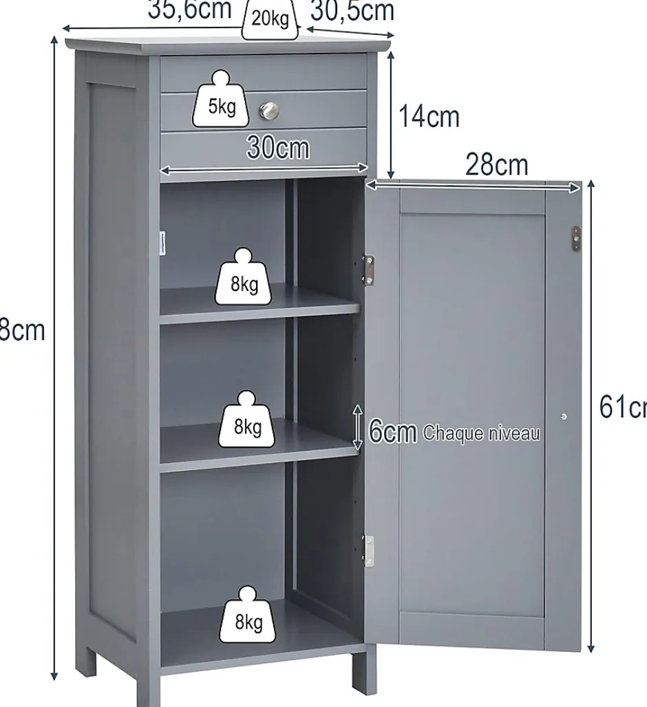 Giantex Armoire de Rangement pour Salle de Bain Meuble de Toilette sur Pied en MDF avec Tiroir et 2 Etagere Reglable a Hauteurs* Armoire De Salle De Bains