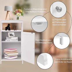 Giantex Armoire de Rangement Salle de Bain, Etagere avec Compartiment et Casier, 2 Etageres a Hauteur Reglable, 45x30x84cm (Blanc)* Armoire De Salle De Bains