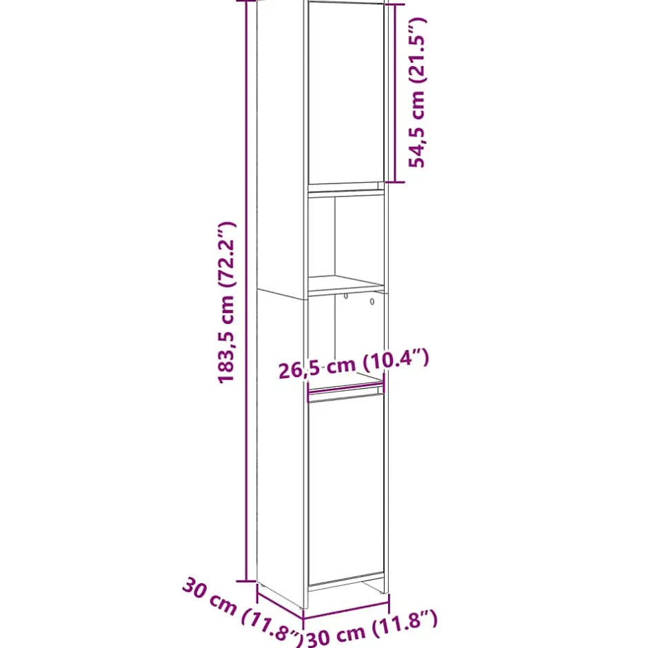 Vidaxl Armoire de salle de bain Chêne sonoma 30x30x183,5 cm Aggloméré