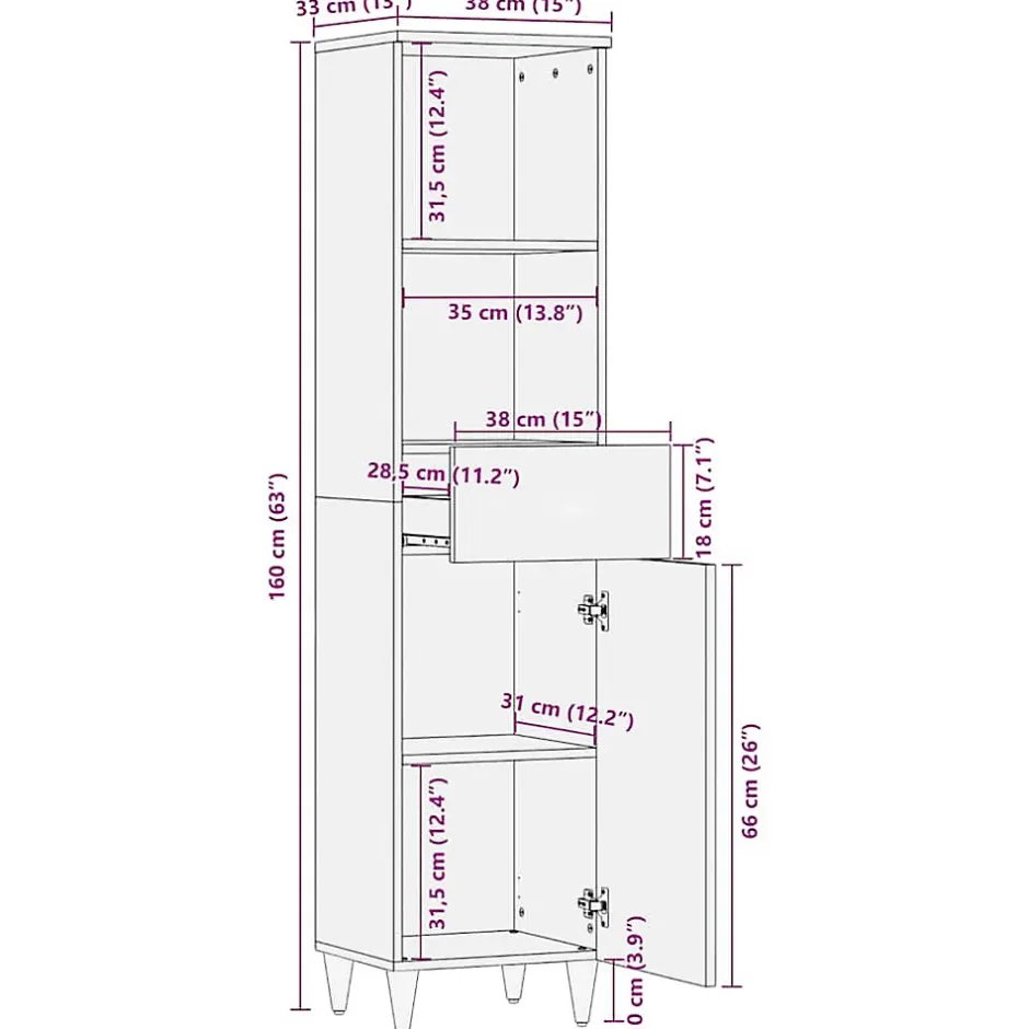 Vidaxl Armoire de salle de bain 38x33x160 cm bois massif de manguier