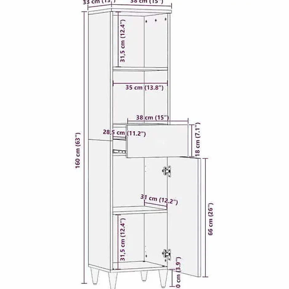 Vidaxl Armoire de salle de bain 38x33x160 cm bois massif de manguier