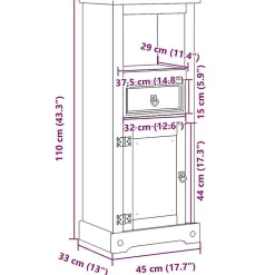 Vidaxl Armoire de salle de bain Corona 45x33x110 cm bois de pin massif