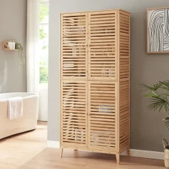 [En.Casa] Armoire de salle de bain Raurgela bambou 180 x 80 x 40 cm naturel en.casa