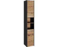3xE Living Armoire de salle de bain, antracite, chêne artisan, 170 x 30 x 30 cm
