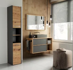 3xE Living Armoire de salle de bain, antracite, chêne artisan, 170 x 30 x 30 cm