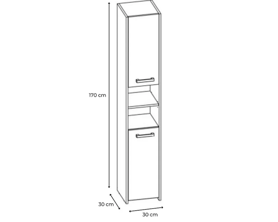 3xE Living Armoire de salle de bain, antracite, chêne artisan, 170 x 30 x 30 cm