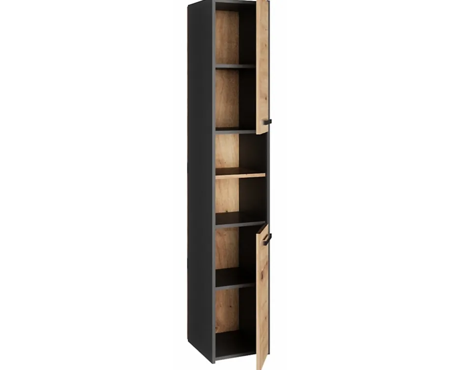 3xE Living Armoire de salle de bain, antracite, chêne artisan, 170 x 30 x 30 cm