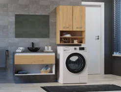 3xE Living Armoire de salle de bain pour machine à laver, 30 x 64 x 90 cm, chêne artisanal