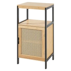 [En.Casa] Armoire de salle de bain Tervola MDF bambou rotin 80 x 40 x 35 cm noir naturel en.casa* Meuble De Salle De Bains Faible Profondeur
