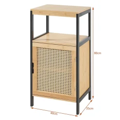 [En.Casa] Armoire de salle de bain Tervola MDF bambou rotin 80 x 40 x 35 cm noir naturel en.casa* Meuble De Salle De Bains Faible Profondeur