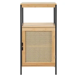 [En.Casa] Armoire de salle de bain Tervola MDF bambou rotin 80 x 40 x 35 cm noir naturel en.casa* Meuble De Salle De Bains Faible Profondeur