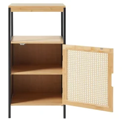 [En.Casa] Armoire de salle de bain Tervola MDF bambou rotin 80 x 40 x 35 cm noir naturel en.casa* Meuble De Salle De Bains Faible Profondeur
