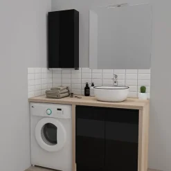Planète Bain Armoire de salle de bain 40x80 Noire brillante à suspendre* Armoire De Salle De Bains
