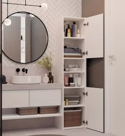 3xE Living Armoire de salle de bain, blanc mat, 170 x 40 x 30 cm* Armoire De Salle De Bains
