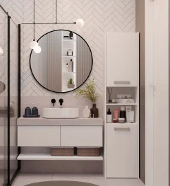 3xE Living Armoire de salle de bain, blanc mat, 170 x 40 x 30 cm* Armoire De Salle De Bains