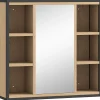 ProximaX Armoire de salle de bain avec miroir, 6 compartiments ouverts, étagère à 3 niveaux, fixation murale, chêne