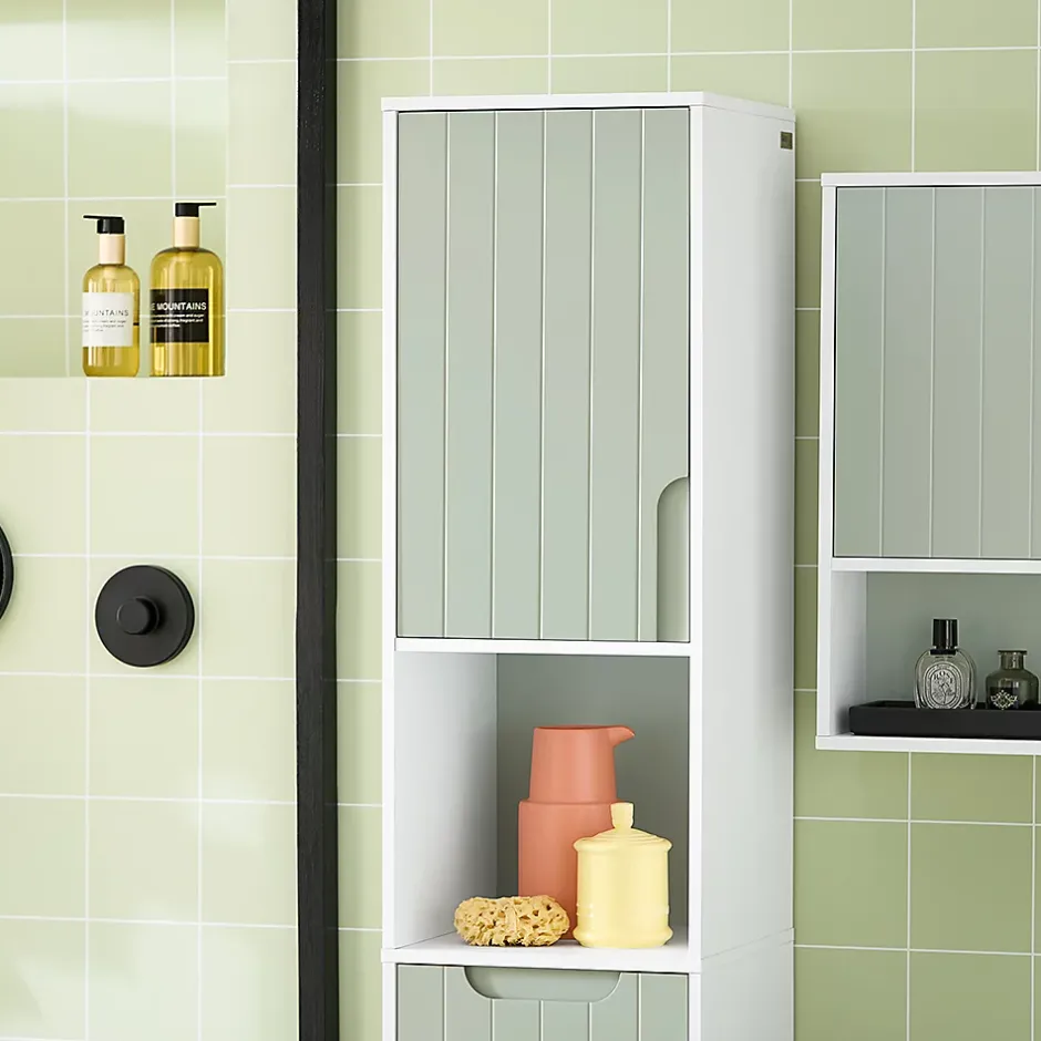 Sobuy Armoire de Salle de Bain, Meuble de Rangement avec Panier à Linge, BZR137-GR,