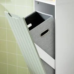 Sobuy Armoire de Salle de Bain, Meuble de Rangement avec Panier à Linge, BZR137-GR,
