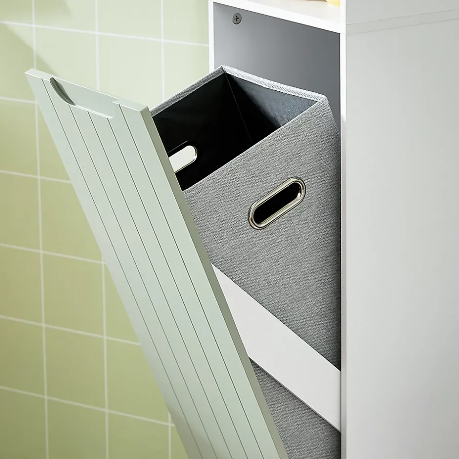 Sobuy Armoire de Salle de Bain, Meuble de Rangement avec Panier à Linge, BZR137-GR,