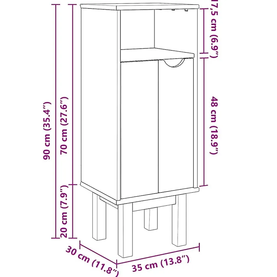 Vidaxl Armoire de salle de bain "OTTA" 35x30x90 cm bois massif de pin