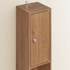 Sobuy Armoire de Salle de Bain Étroite avec Tiroir et Étagères Réglables en Bois