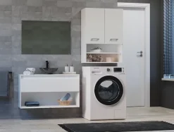 3xE Living Armoire de salle de bain pour machine à laver, 30 x 64 x 90 cm, blanc mat