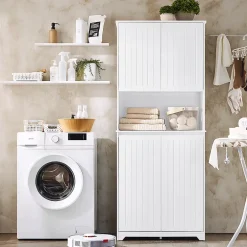 Sobuy Armoire de Salle de Bain Sac à Linge, Portes, 2 Paniers à Linge, BZR150-W,