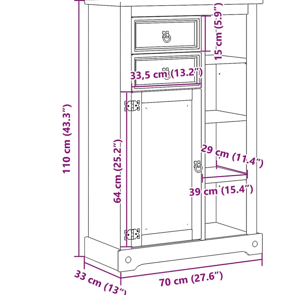 Vidaxl Armoire de salle de bain Corona 70x33x110 cm bois de pin massif