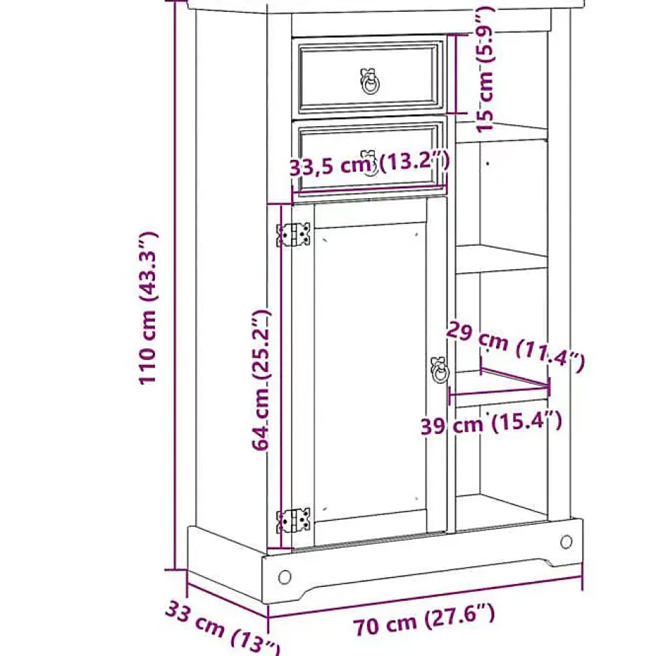 Vidaxl Armoire de salle de bain Corona 70x33x110 cm bois de pin massif