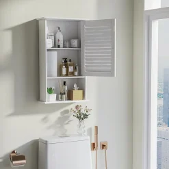 Giantex Armoire de Salle de Bain Mural Etagere Reglable en Hauteur Blanc