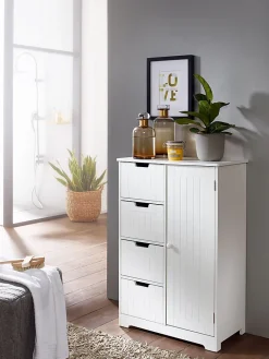 Finebuy Armoire de Salle de Bain 56x83x30 cm Commode avec Tiroir et Porte Blanc* Armoire De Salle De Bains