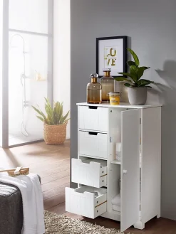 Finebuy Armoire de Salle de Bain 56x83x30 cm Commode avec Tiroir et Porte Blanc* Armoire De Salle De Bains