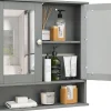 Giantex Armoire de Salle de Bain Murale avec Miroir 56 x 13 x 58 CM Gris Foncé