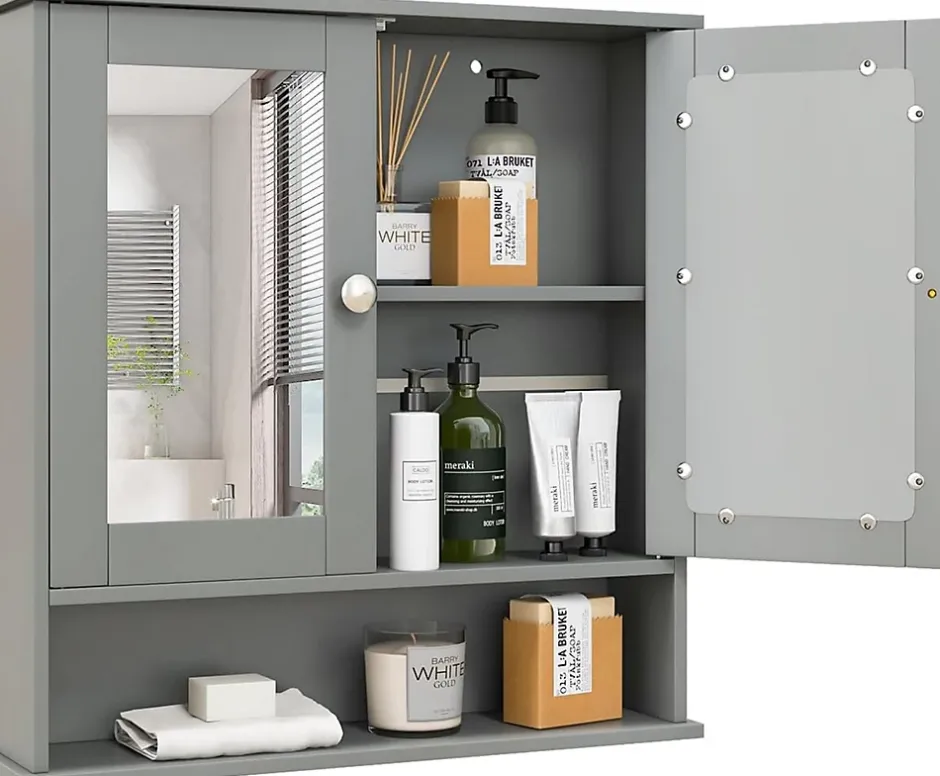 Giantex Armoire de Salle de Bain Murale avec Miroir 56 x 13 x 58 CM Gris Foncé
