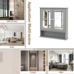 Giantex Armoire de Salle de Bain Murale avec Miroir 56 x 13 x 58 CM Gris Foncé
