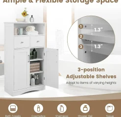Giantex Armoire de Salle de Bain avec Etagere Reglable Meuble de Rangement sur Pieds avec Tiroirs et Portes Blanc* Armoire De Salle De Bains