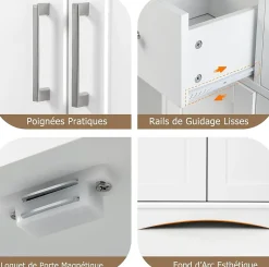 Giantex Armoire de Salle de Bain avec Etagere Reglable Meuble de Rangement sur Pieds avec Tiroirs et Portes Blanc* Armoire De Salle De Bains