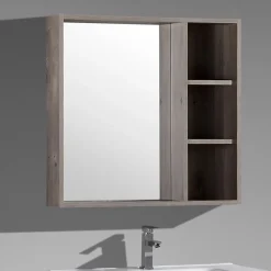 Jindoli Armoire de salle de bain avec miroir chêne brun 100 cm Aquanoma* Armoire De Toilette
