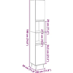Vidaxl Armoire de salle de bain vieux bois 30x30x190cm bois ingénierie* Meuble Wc