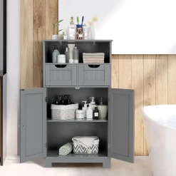 Giantex Armoire de Salle de Bain sur Pied avec Planche Mobile et 2 Tiroirs Reglables 60 X 30 X 109CM* Armoire De Salle De Bains|Meuble De Salle De Bains Faible Profondeur