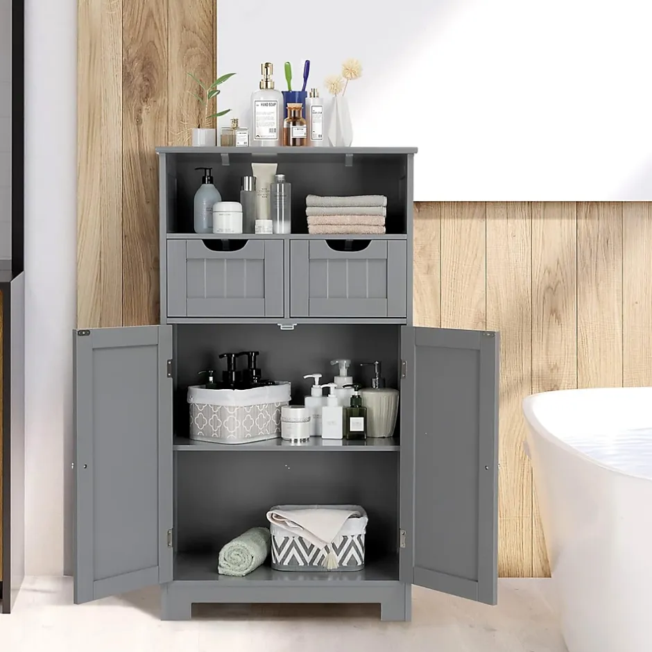 Giantex Armoire de Salle de Bain sur Pied avec Planche Mobile et 2 Tiroirs Reglables 60 X 30 X 109CM* Armoire De Salle De Bains|Meuble De Salle De Bains Faible Profondeur