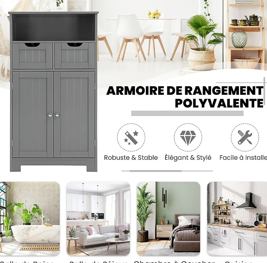Giantex Armoire de Salle de Bain sur Pied avec Planche Mobile et 2 Tiroirs Reglables 60 X 30 X 109CM* Armoire De Salle De Bains|Meuble De Salle De Bains Faible Profondeur