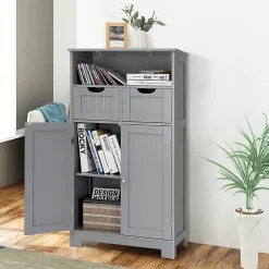 Giantex Armoire de Salle de Bain sur Pied avec Planche Mobile et 2 Tiroirs Reglables 60 X 30 X 109CM* Armoire De Salle De Bains|Meuble De Salle De Bains Faible Profondeur