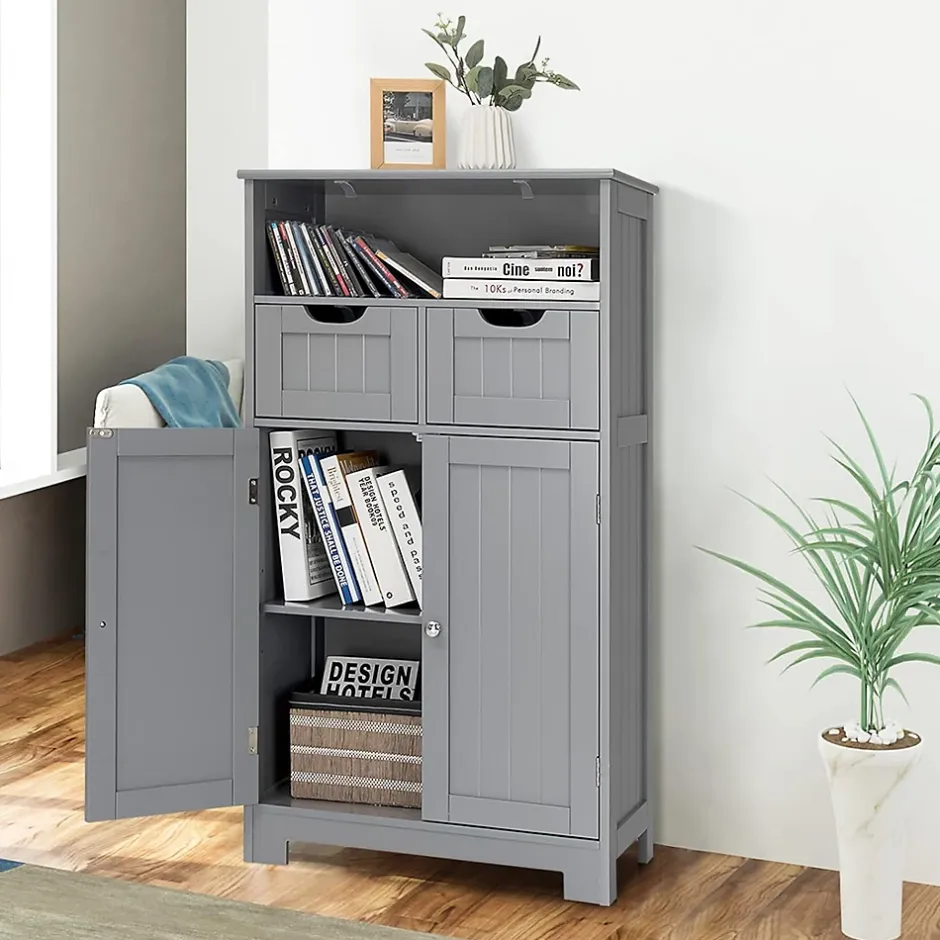 Giantex Armoire de Salle de Bain sur Pied avec Planche Mobile et 2 Tiroirs Reglables 60 X 30 X 109CM* Armoire De Salle De Bains|Meuble De Salle De Bains Faible Profondeur