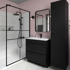 GoodHome Armoire de salle de bains noir mat l.40 x H.90 x P.36 cm, Imandra