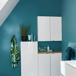 GoodHome Armoire de salle de bains faible profondeur blanc brillant l.60 x H.60 x P.15 cm, Imandra